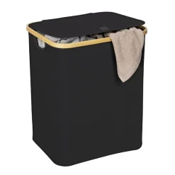 Wäschesammler 'Ecori' Bambus schwarz 41 x 50 x 33 cm