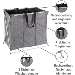 Wäschesammler 'Trio' grau 63 x 57 x 38 cm 130 l
