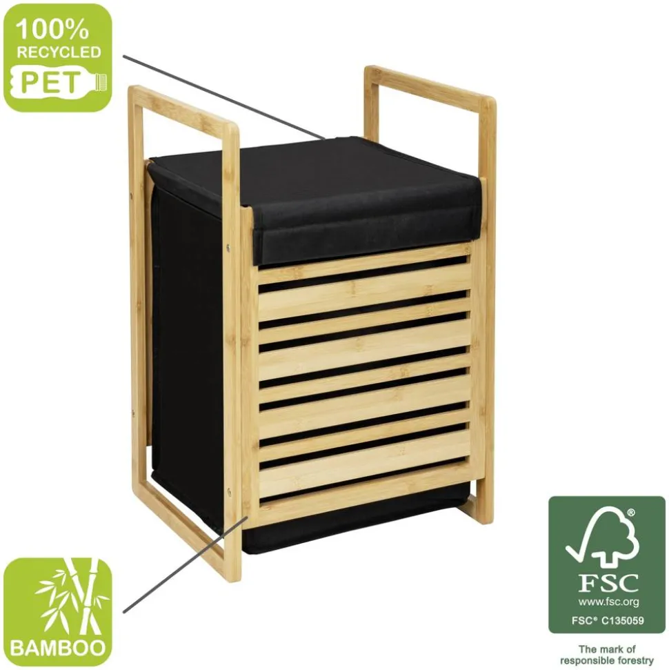 Wäschetruhe 'Ecori' Bambus, Polyester schwarz 40 x 60 x 35 cm