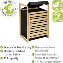 Wäschetruhe 'Ecori' Bambus, Polyester schwarz 40 x 60 x 35 cm