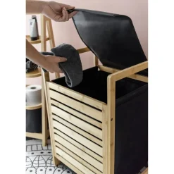 Wäschetruhe 'Ecori' Bambus, Polyester schwarz 40 x 60 x 35 cm