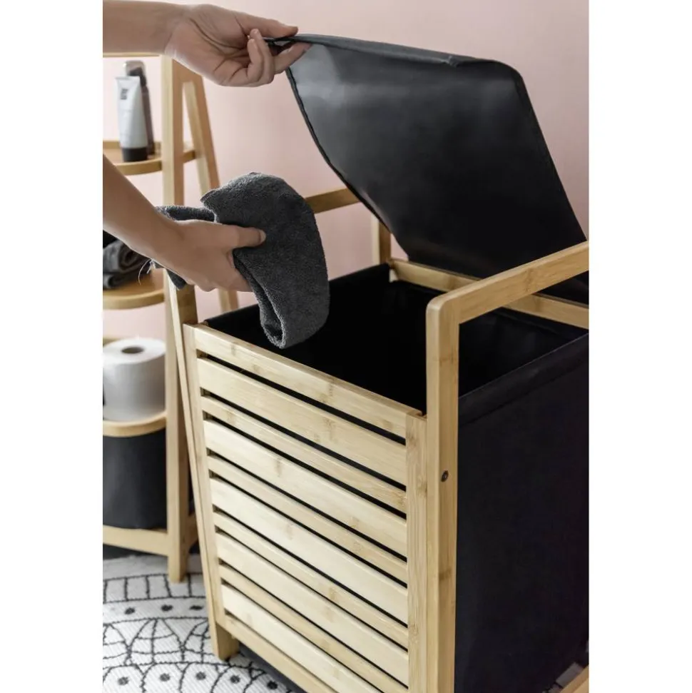 Wäschetruhe 'Ecori' Bambus, Polyester schwarz 40 x 60 x 35 cm