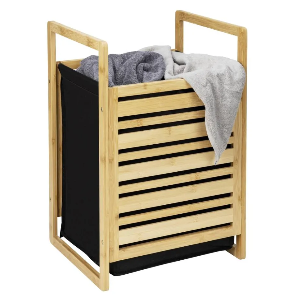 Wäschetruhe 'Ecori' Bambus, Polyester schwarz 40 x 60 x 35 cm