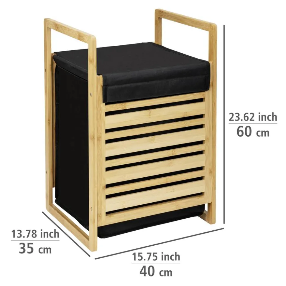 Wäschetruhe 'Ecori' Bambus, Polyester schwarz 40 x 60 x 35 cm