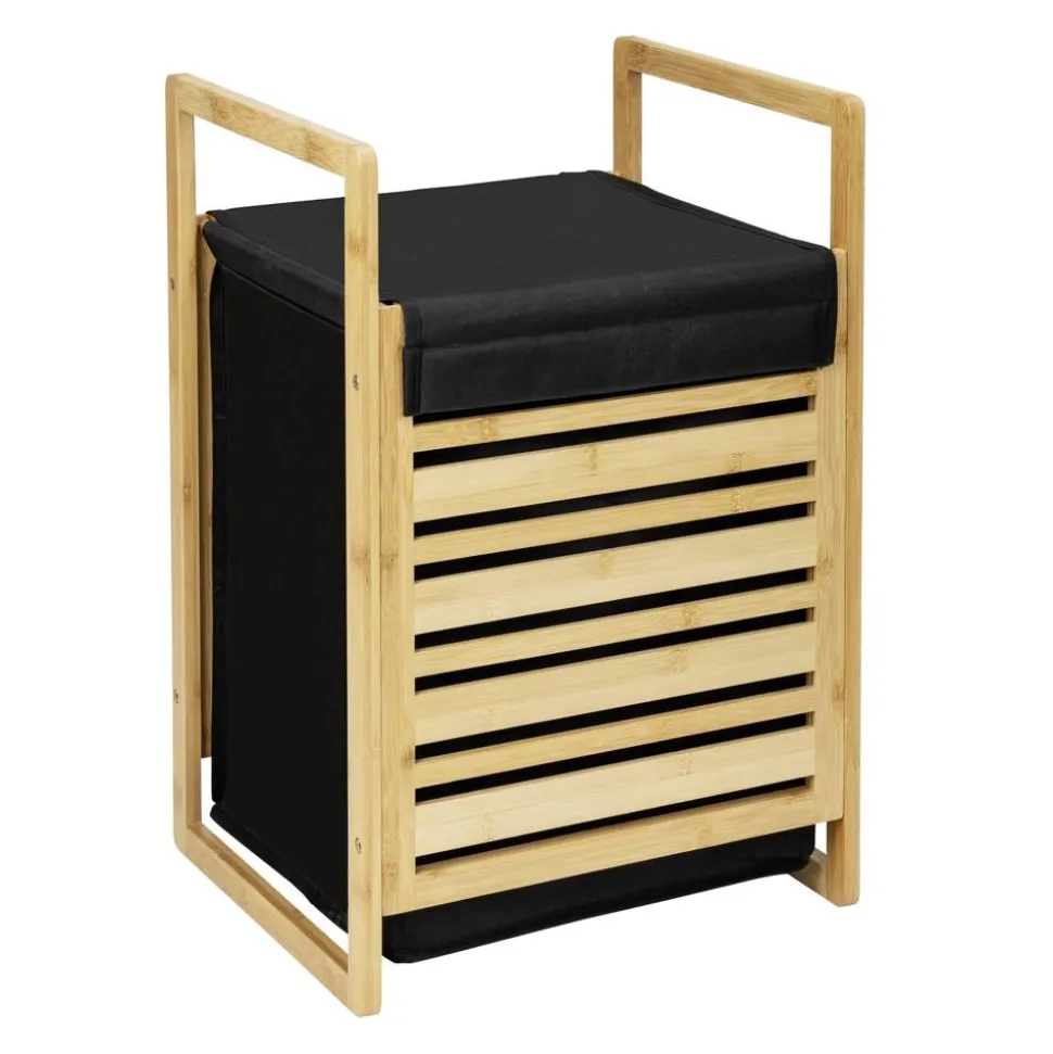 Wäschetruhe 'Ecori' Bambus, Polyester schwarz 40 x 60 x 35 cm