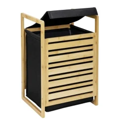 Wäschetruhe 'Ecori' Bambus, Polyester schwarz 40 x 60 x 35 cm