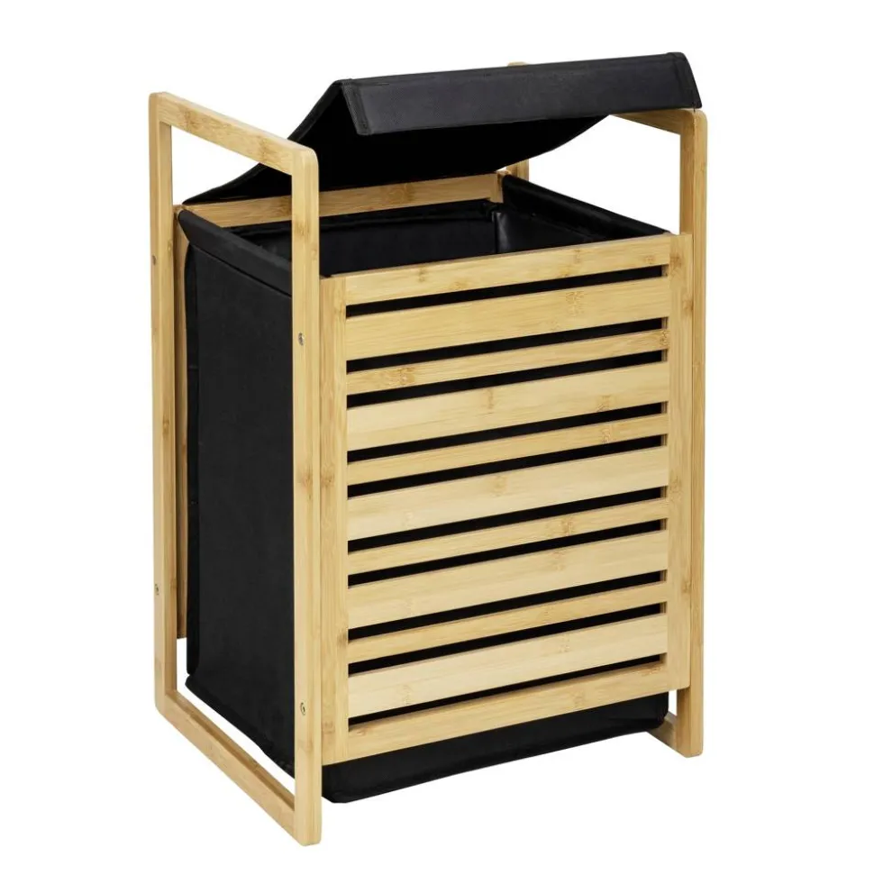 Wäschetruhe 'Ecori' Bambus, Polyester schwarz 40 x 60 x 35 cm