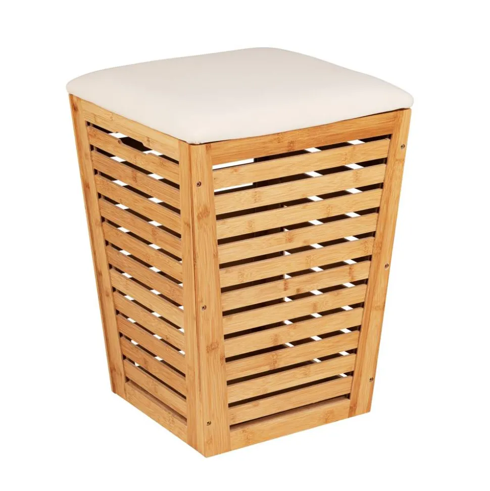 Wäschetruhe 'Bambusa' Bambus 55 l mit Sitzpolster 40 x 40 x 56 cm