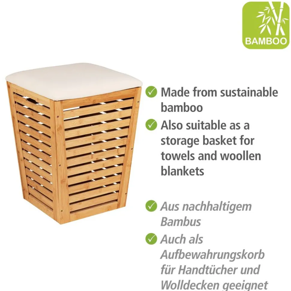 Wäschetruhe 'Bambusa' Bambus 55 l mit Sitzpolster 40 x 40 x 56 cm