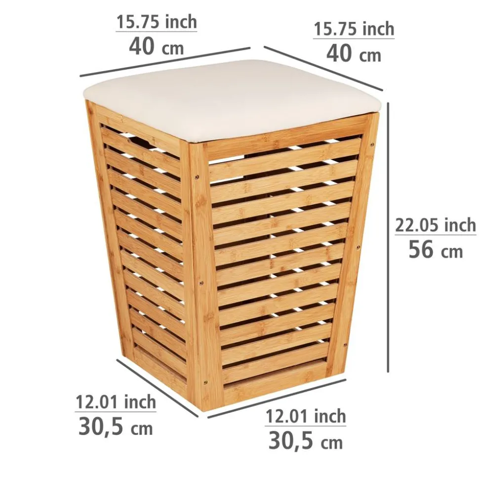 Wäschetruhe 'Bambusa' Bambus 55 l mit Sitzpolster 40 x 40 x 56 cm