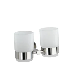 Zahnputzbecher 'Duo Bosio Shine' Glas mit Halterung, 2 Stück