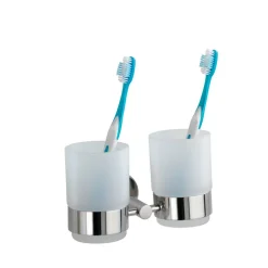 Zahnputzbecher 'Duo Bosio Shine' Glas mit Halterung, 2 Stück