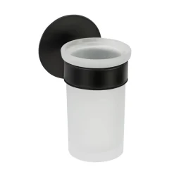 Zahnputzbecher 'Meleto' Edelstahl schwarz Glas satiniert Ø 10 x 15 cm, Klebemontage