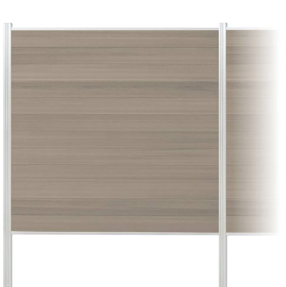 Zaun-Komplettset 'Roma Line' WPC schilf mit Pfosten eloxiert zum Einbetonieren 751 x 180 cm