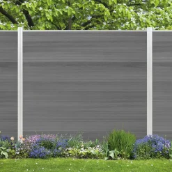 Zaun-Komplettset 'Roma Line' WPC grau mit Pfosten eloxiert zum Aufschrauben 939 x 180 cm