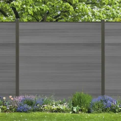 Zaun-Komplettset 'Roma Line' WPC grau mit Pfosten anthrazit zum Einbetonieren 751 x 180 cm