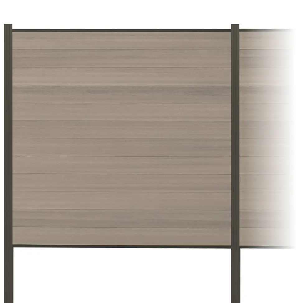 Zaun-Komplettset 'Roma Line' WPC schilf mit Pfosten anthrazit zum Einbetonieren 939 x 180 cm