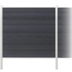 Zaun-Komplettset 'Roma Line' WPC anthrazit mit Pfosten eloxiert zum Einbetonieren 751 x 180 cm