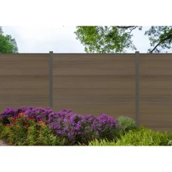 Zaun-Komplettset 'Roma Line' WPC teak mit Pfosten anthrazit zum Einbetonieren 939 x 180 cm