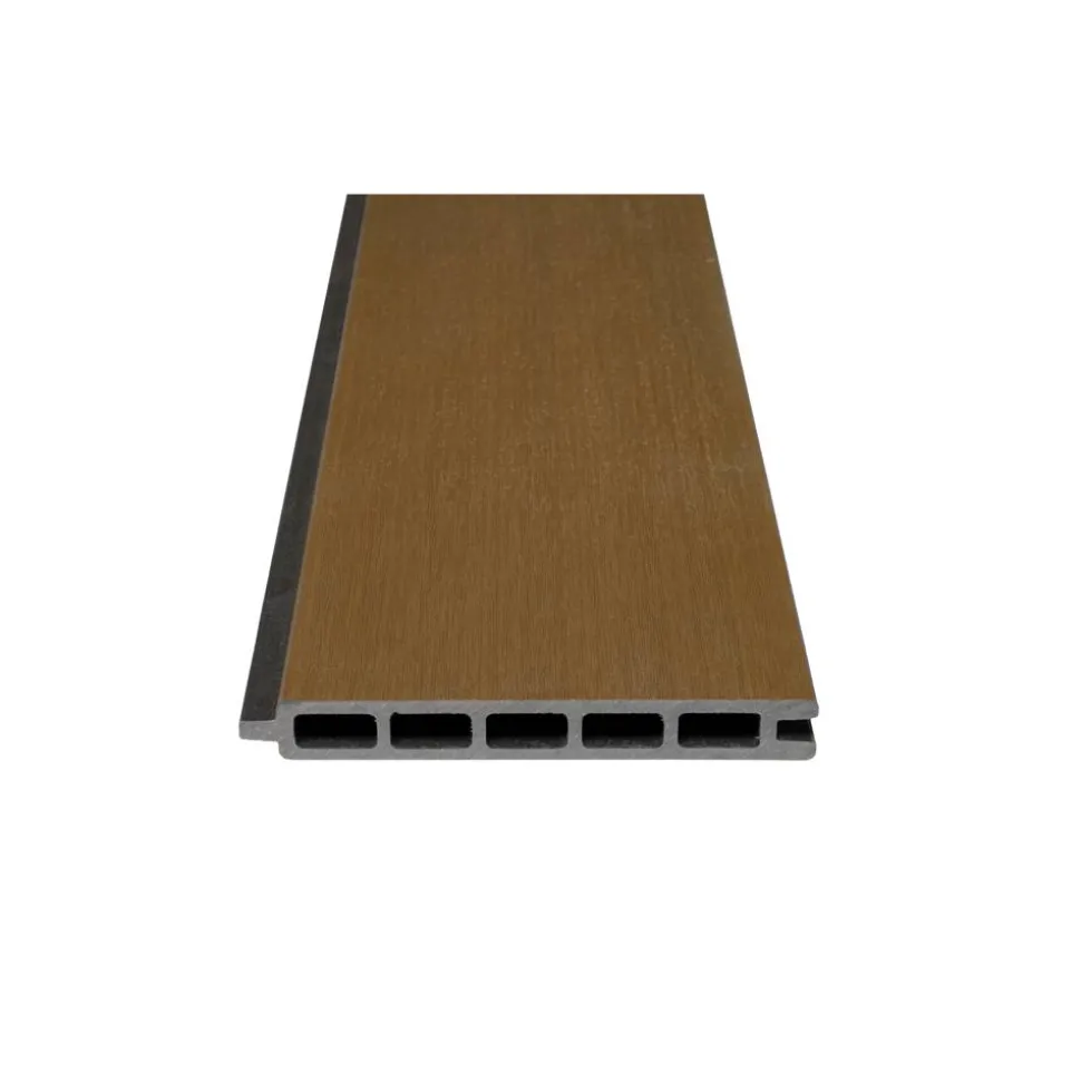 Zaun-Komplettset 'Roma Line' WPC teak mit Pfosten anthrazit zum Einbetonieren 751 x 180 cm