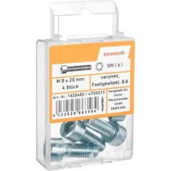Zylinderschrauben M8 x 20 mm verzinkt, 4 Stück